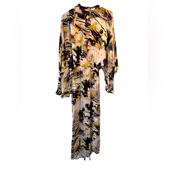 Zara High Neck Long Sleeve Printed Marble Asymmetrical Maxi Dress Size Medium - Picture 2 of 11